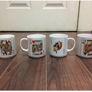 Vintage Playing Cards Bridge Whist Poker Coffee Mugs Set of 4 Made In Japan